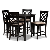 Baxton Studio Alora Modern and Contemporary Sand Fabric Upholstered Espresso Brown Finished 5-Piece Wood Pub Set